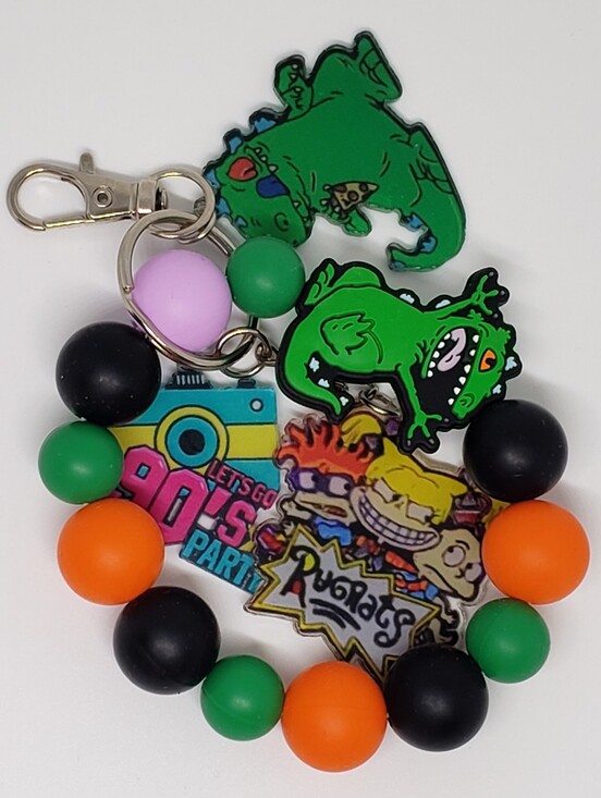 Handmade Accessories - Handmade Rugrats Reptar Silicone Beaded Keychain Wristlet
